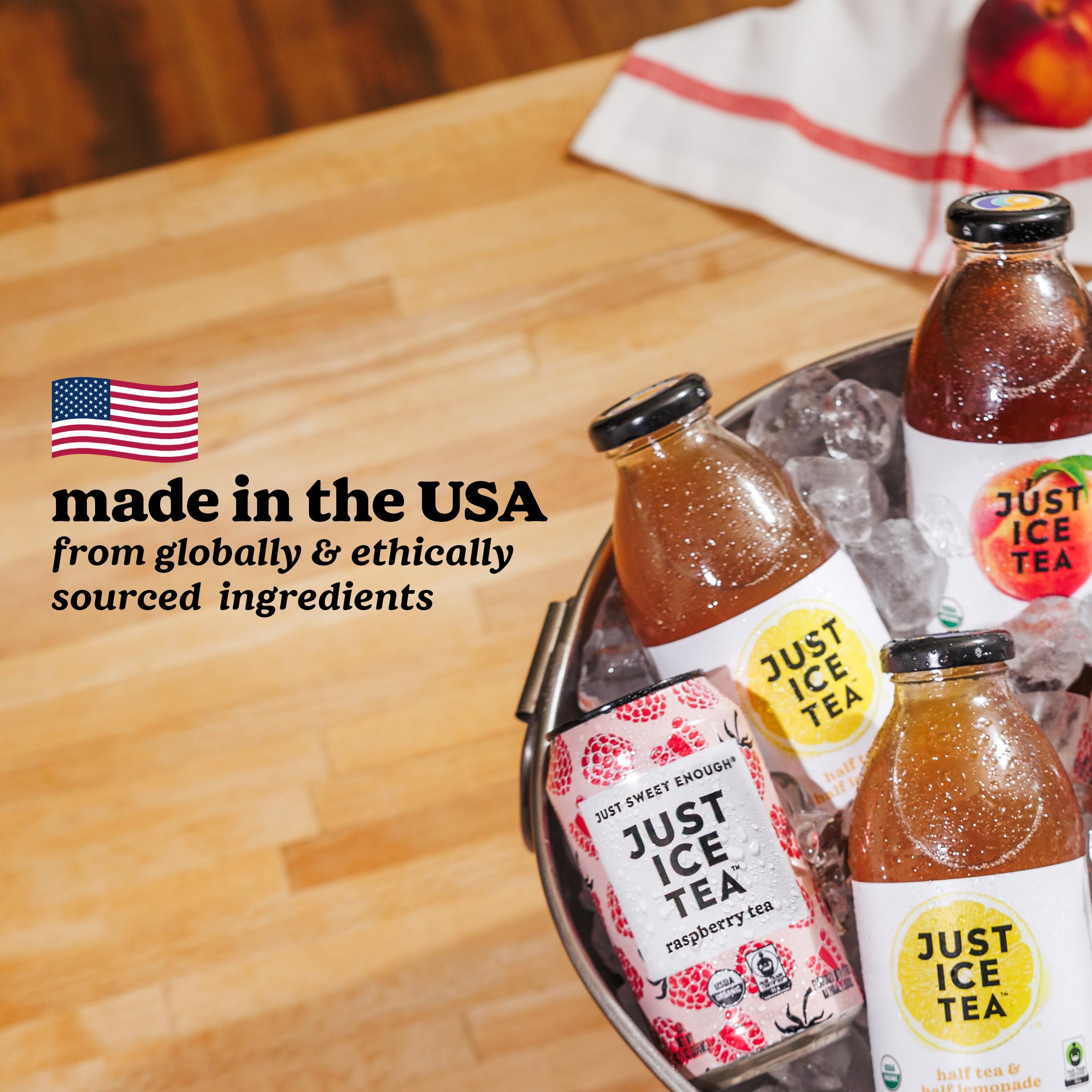 Just Ice Tea, Lemon Flavored Black Iced Tea, 12-Pack (12oz Cans), USDA Certified Organic, Real Brewed, Low Calorie, No Artificial Sweeteners, Fair Trade, Made in USA.