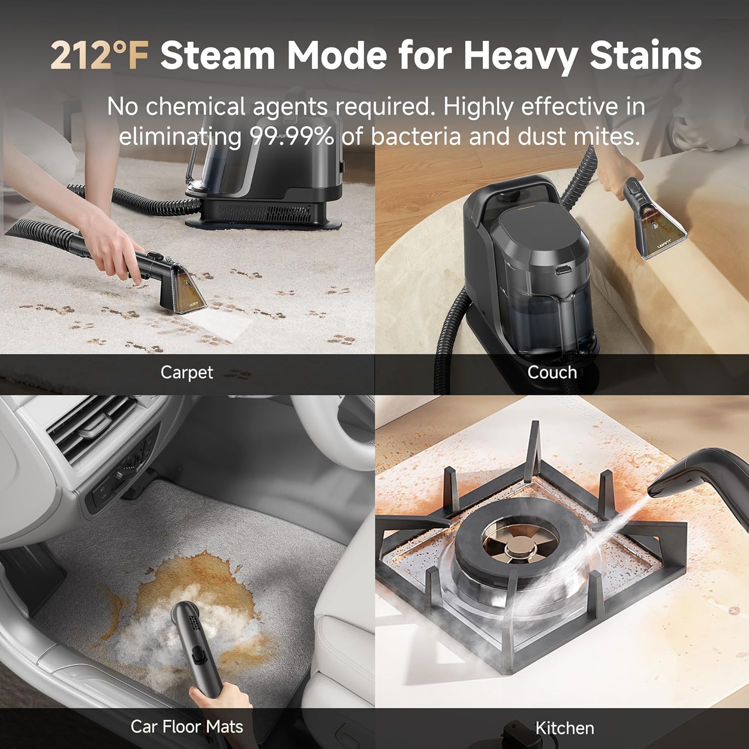 Skiennix Carpet Cleaner Machine - Powerful 18Kpa Suction with Steam & Hot/Cold Water System | Pet Pro Upholstery Cleaner (Americano)