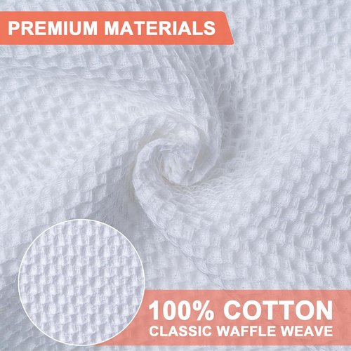 BOOMIBOO 6-Pack Cotton Dish Cloths - Ultra Soft, Absorbent Waffle Weave Towels | 12x12 Inches, White