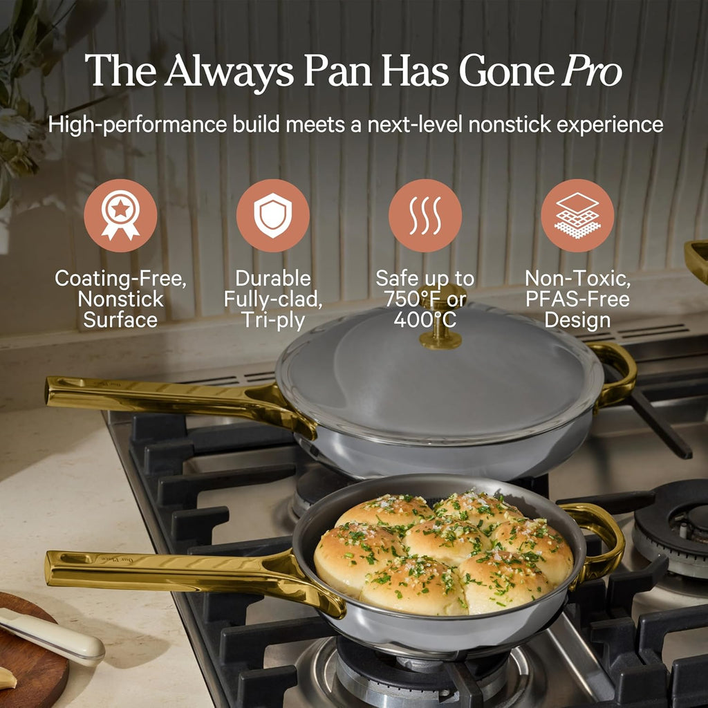 Our Place Mini Titanium Always Pan Pro - 8.5" PFAS-Free Nonstick Frying Pan with Spatula | Chef-Grade Tri-Ply Stainless Steel & Aluminum | Induction & Oven-Safe up to 750°F | Gold