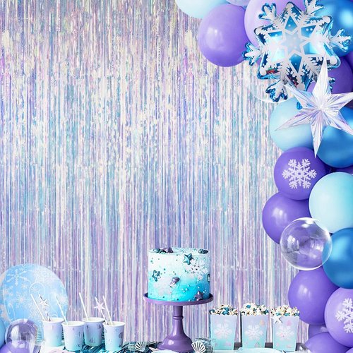 Iridescent Party Decorations - Thick Holographic Streamers | 2 Pack 3.3x6.6 FT Backdrop Curtains for Birthday & Themed Events