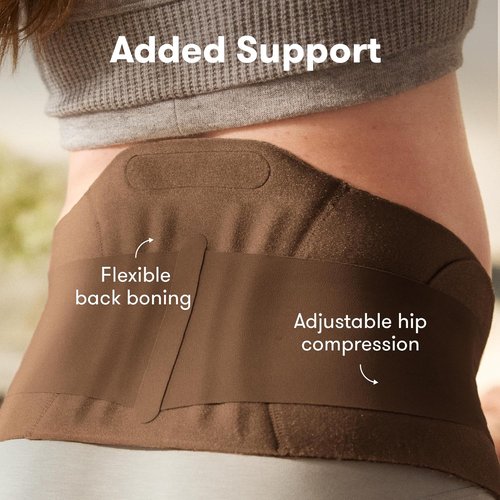 Frida Mom Dual Support Pregnancy Belly Band - Ultimate Back & Hip Support, Adjustable & Breathable, Cocoa, S/M