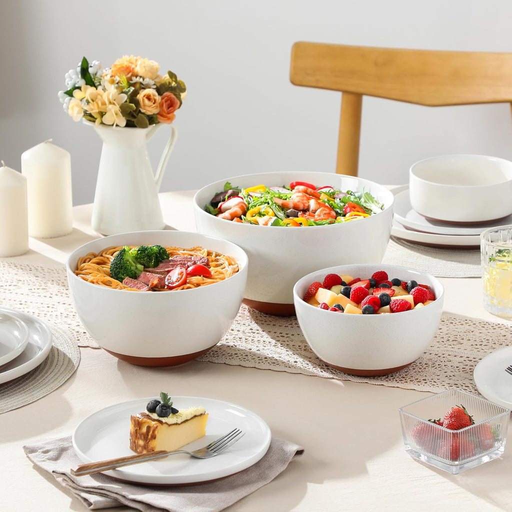 MALACASA Ceramic Mixing Bowls Set of 3 | Large Nesting Bowls for Cooking & Baking | Oven & Dishwasher Safe - 46/80/140 Oz