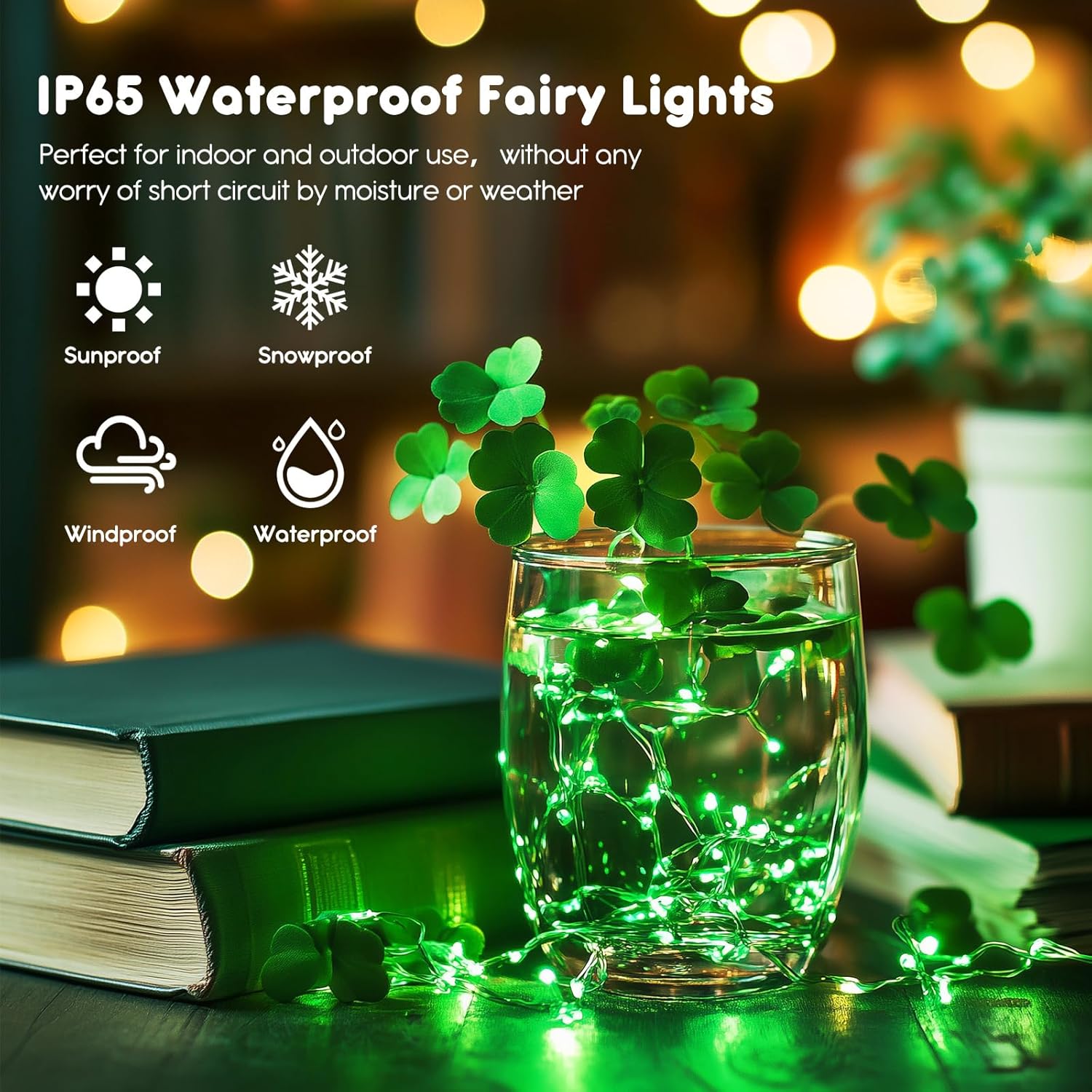 Minetom 6 Pack Fairy Lights - 7ft Battery Operated Waterproof Silver Wire LED String Lights for St. Patrick's Day Decor | Green