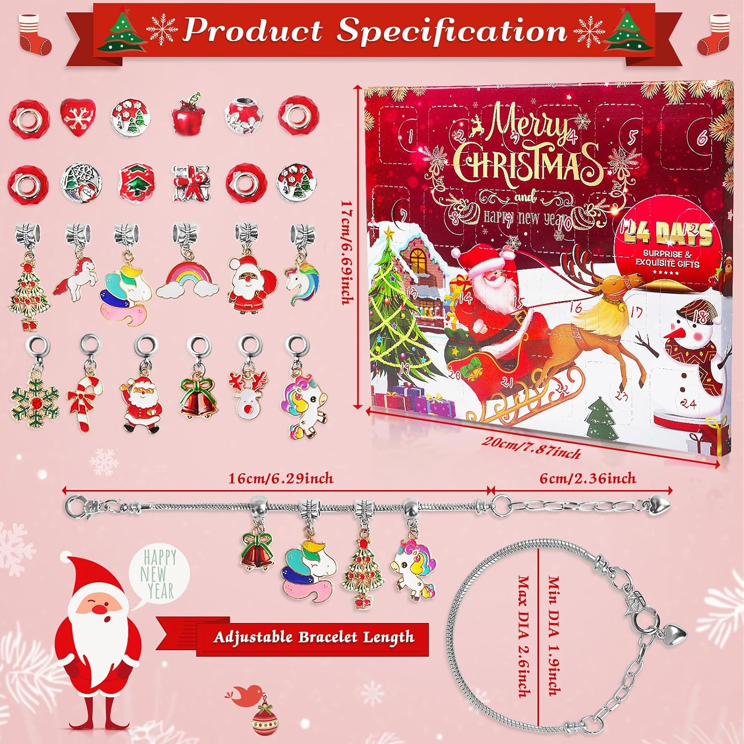 SIXNIE Christmas Advent Calendar - 24-Day Countdown Charm Bracelets Kit for Girls & Teens