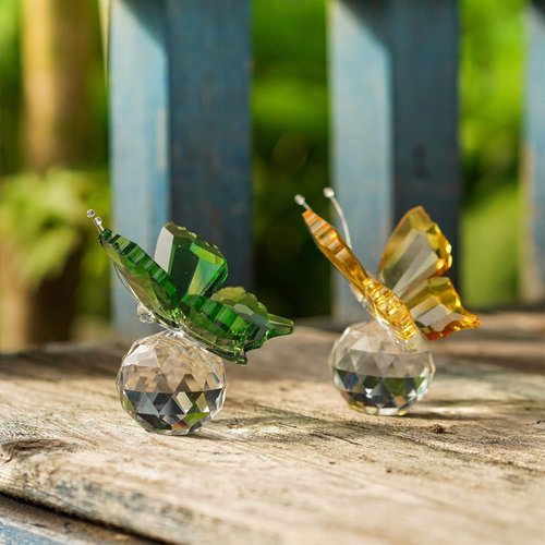H&D Hyaline & Dora Crystal Flying Butterfly Figurine Set - Handmade Glass Decor | Pack of 2