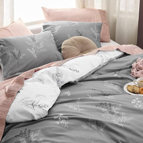 Bedsure Duvet Cover King Size - Reversible Floral Design | 3-Piece Grey Bedding Set with Zipper Closure & 8 Corner Ties