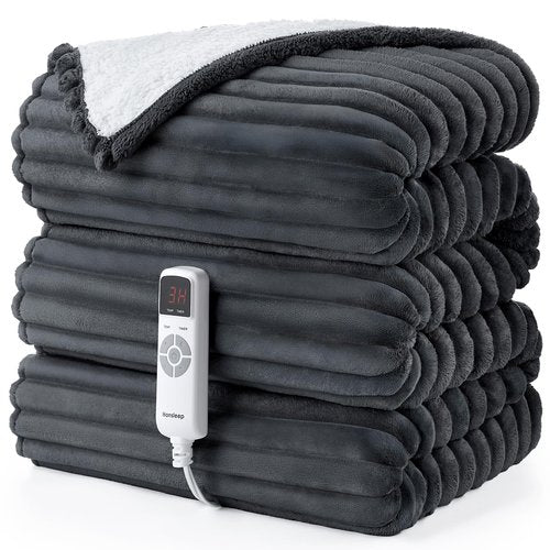 Hansleep Heated Blanket Electric Blanket Throw, Heating Blanket with 9 Heating Levels and 10-Hour Timer Auto Shut Off, Washable Soft Warm Winter Blanket, 50 x 60 Inches, Dark Grey