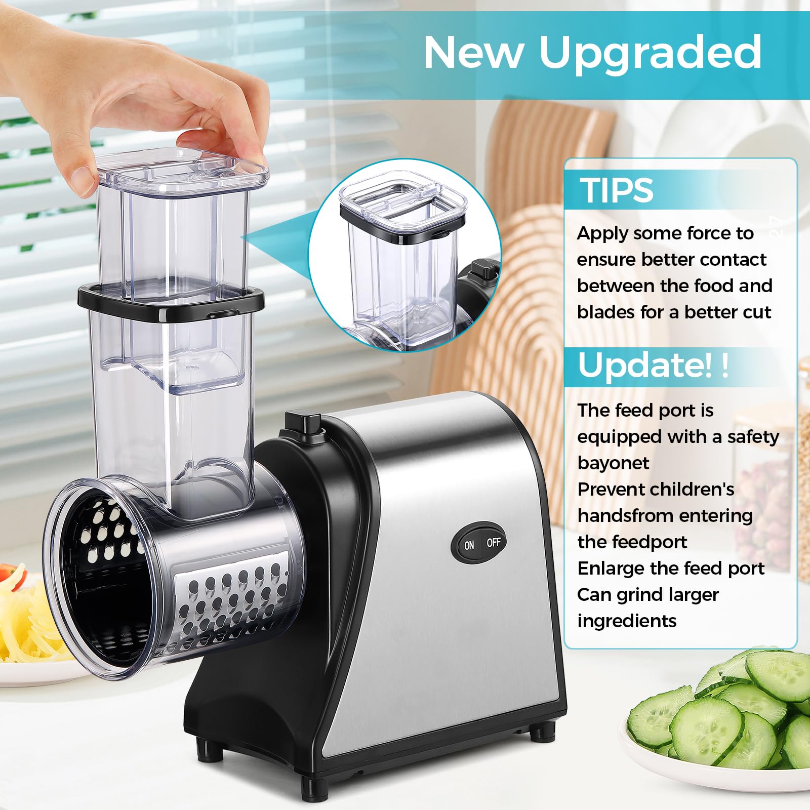 250W Electric Cheese Grater, Salad Maker for Home Kitchen Use, Cheese Grater Electric for Cheeses, Fruits, and Vegetables