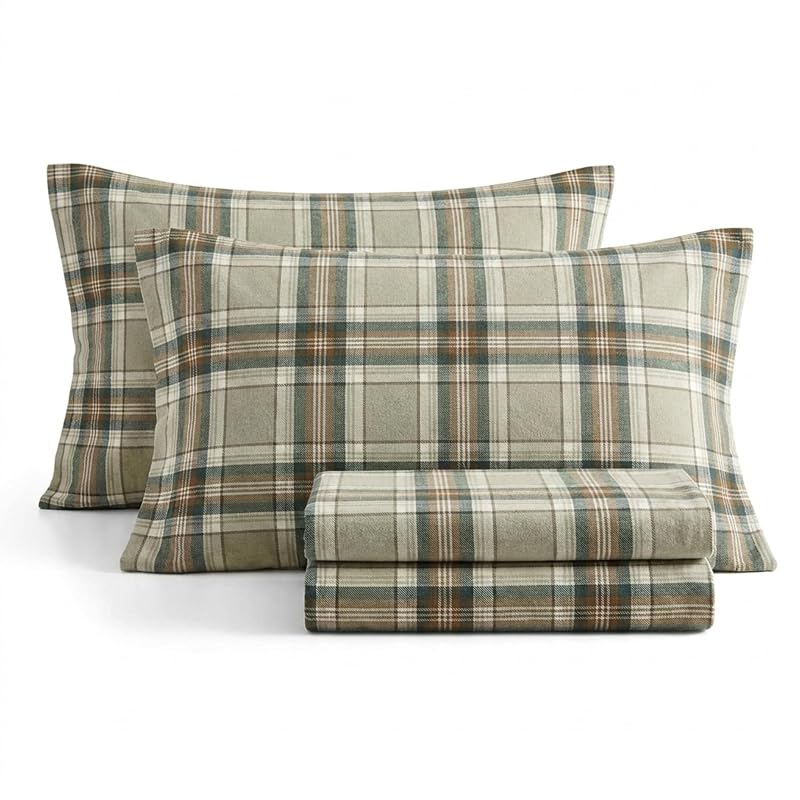 Queen Sheet Set with Fitted Sheet & Pillowcases – Edgewood Plaid Variation
