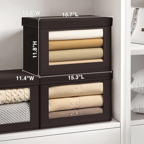 Homsorout Stackable Storage Bins - Large Fabric Baskets with Lids | Foldable Closet Organizer, 5 Pack, Brown