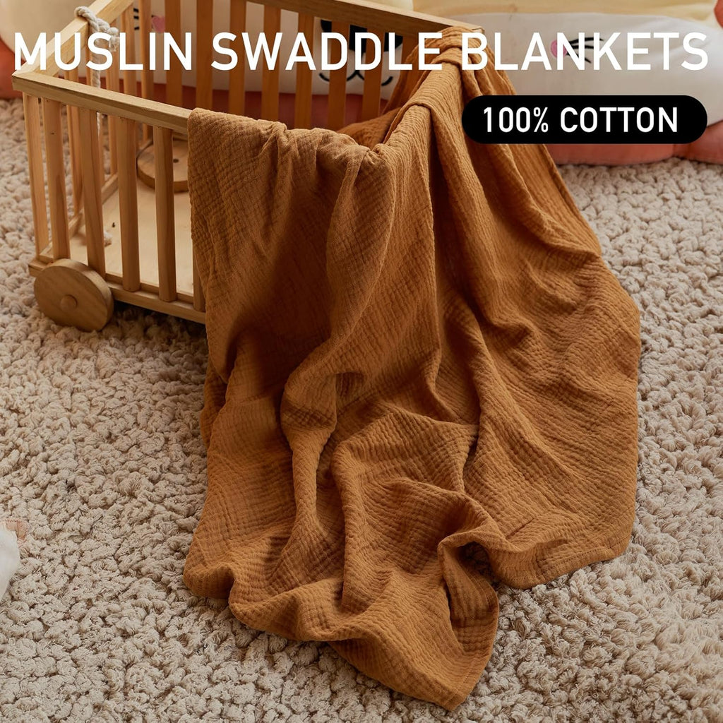 Skiennix Muslin Swaddle Blankets - 4 Pack Breathable Cotton Newborn Receiving Wraps | Skin-Friendly Essentials