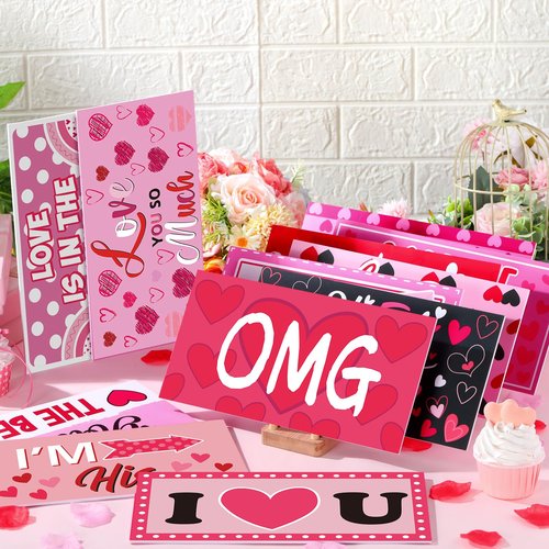 24 Designs Valentines Photo Booth Props Double Sided 11x5.5 Inch Valentine's Day Party Decorations for Photoshoot Photo Booth Props Waterproof Selfie Signs PVC for Galentines Wedding Party Supplies