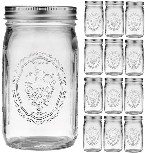 Mason Jars 32 oz Wide Mouth - 12 Pack Quart Glass Mason Jars with Airtight Lids and Bands for Canning, Pickling, Food Storage, Fermenting, Leak Proof, Reusable