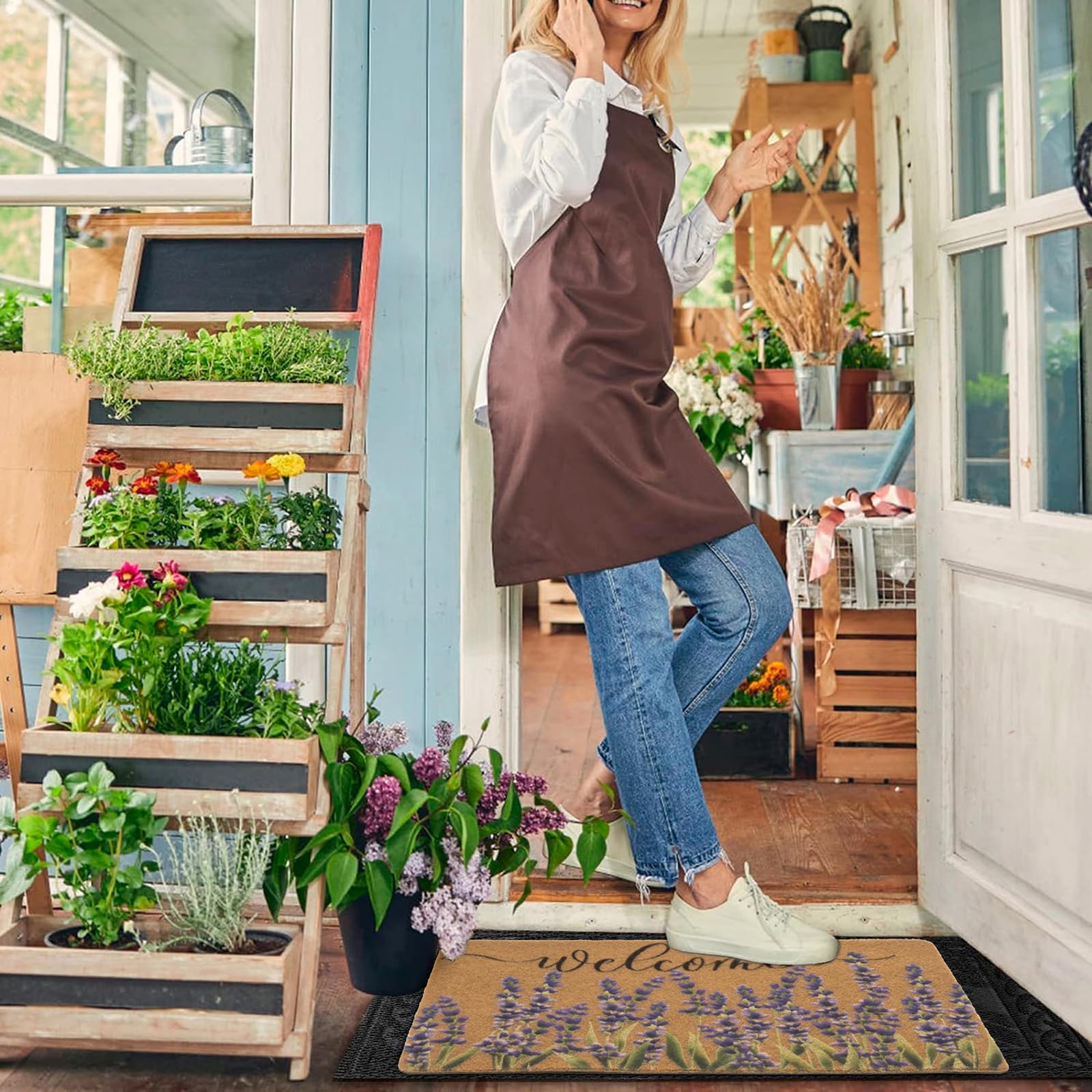 XuoAz Lavender-Welcome-Doormat for Indoor Outdoor Entrance Floral-Spring-Summer-Door-Mats Non Slip Coir Seasonal Doormat 17 x 29 Inches