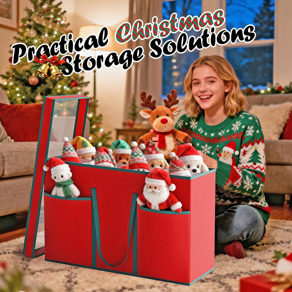 Regine Switzerland Christmas Figurine Storage Box - Large Nutcracker Container with Visible Lid for 15-Inch Collectibles, Red