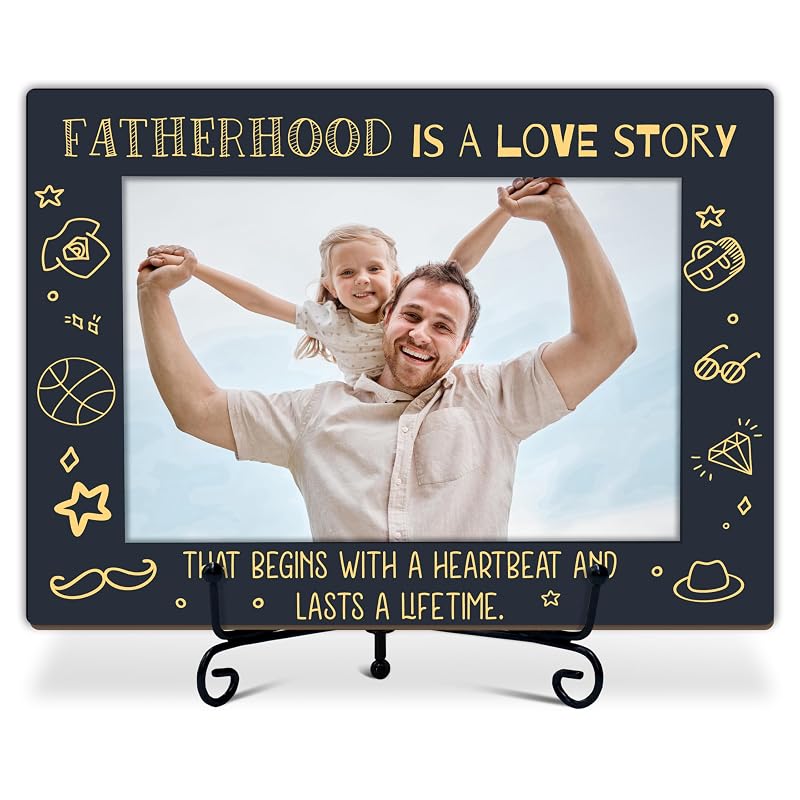 Dad Photo Frame - Wooden 6x4 inch Display with Iron Stand, Father’s Day Gift