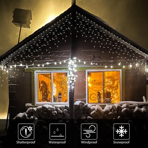LAMPHOME 27 FT 300 Clear Icicle Lights - Green Wire, Indoor/Outdoor Christmas Light
