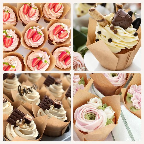 200pcs Natural Tulip Cupcake Liners, Premium Muffin Liners Holders for Baking Cups, Greaseproof Cupcake Wrappers in Standard Size, Classic Parchment Paper Cupcakes Liner by JIRNGLA