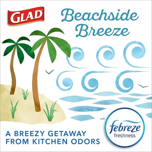 Glad Trash Bags | ForceFlexPlus Tall Kitchen Drawstring - 13 Gallon, Febreze Beachside Breeze, 80 Count