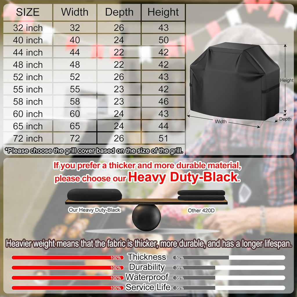 Skiennix 40-Inch Gas Grill Cover - Waterproof & Weather Resistant | UV & Fade Protection, Black