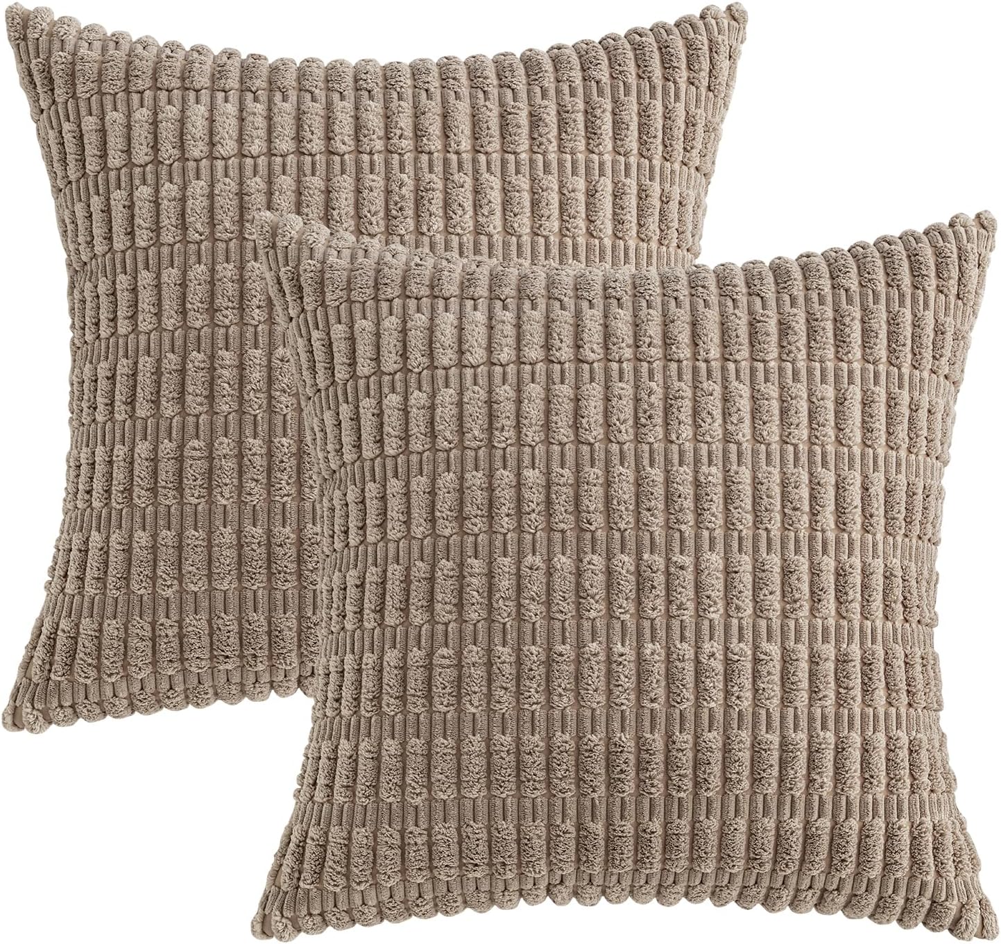 MIULEE Corduroy Throw Pillow Covers - Soft Boho Striped Design | 12x12 Inch Light Brown Decor