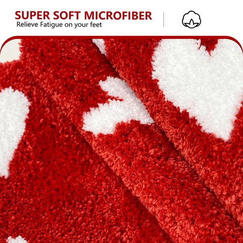 APROPHIC Valentine's Day Heart Bath Mat for Bathroom Decor, Valentines Bathroom Decorations Red and White Rugs Non Slip Absorbent, Soft Funny Bath Rug, Washable, 17x24in