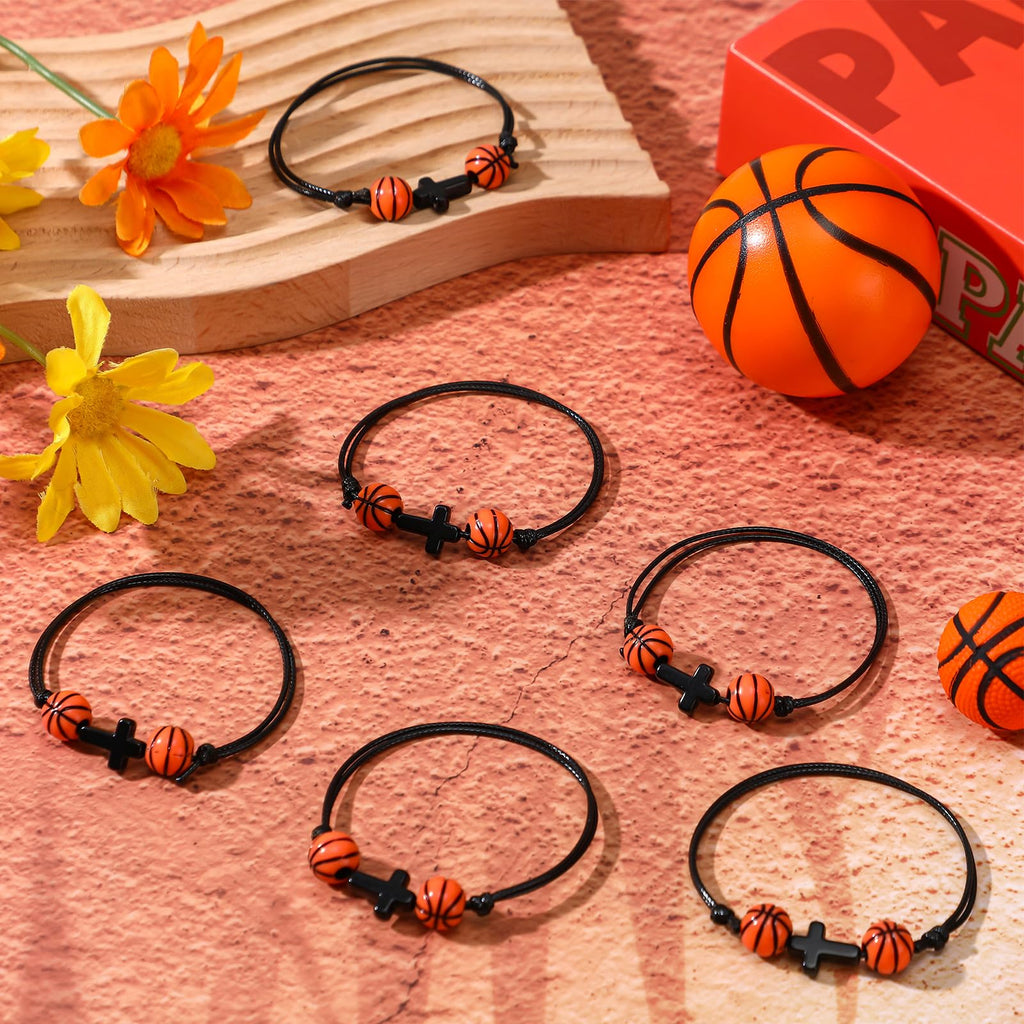 Seenelling 20 Pcs Sport Gifts Charm Bracelets Ball Bracelets Cross Adjustable Inspirational Wristbands Sports for Adults Team Women Men Ball Party Decoration(Basketball)