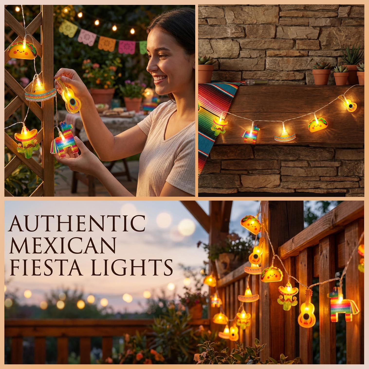 Cinco De Mayo Decorations Mexican Fiesta Theme Party String Lights, Fairy 10Led Battery Operated with Timer, Piñata Guitar Taco Sombrero Hat Cactus with Maracas Shaped Birthday Decor Tree Ornaments