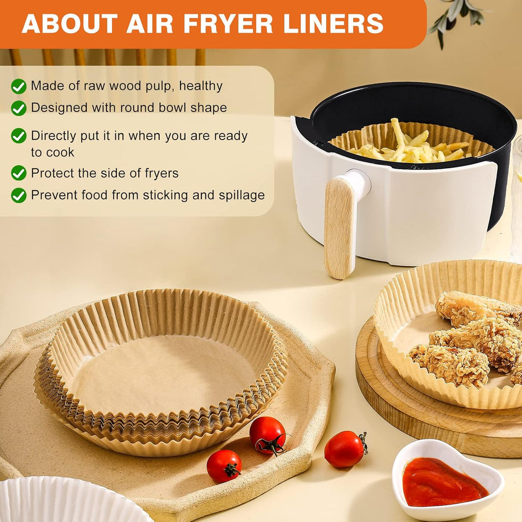 Vailnd Disposable Air Fryer Paper Liners - 100 Pcs Oil-Proof Round Baking Paper for 8-12 QT Air Fryers | 9 Inch Size
