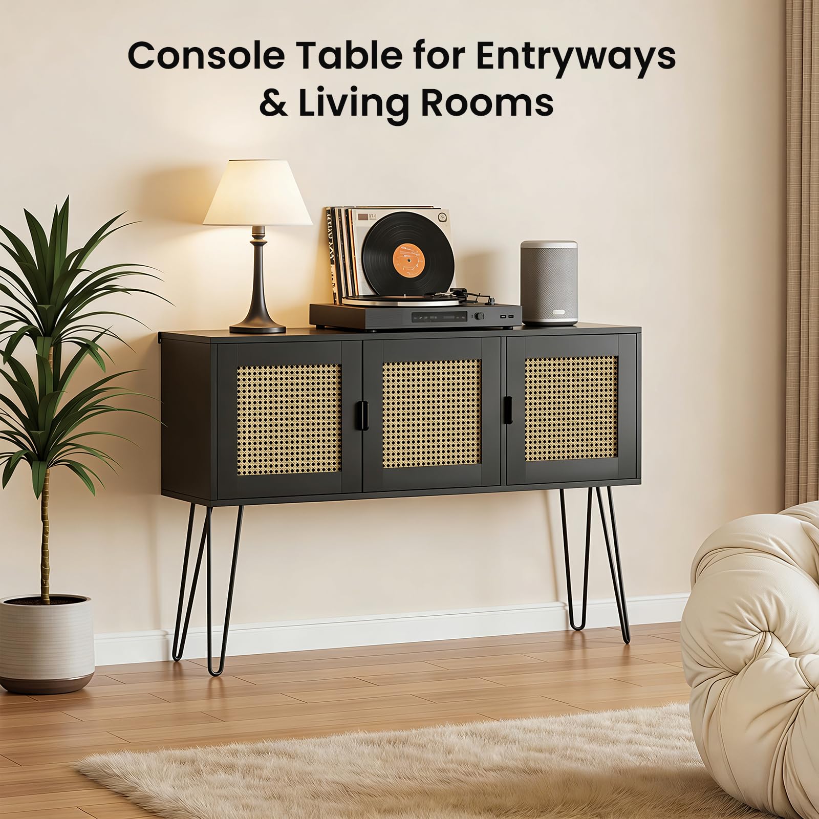 Netstar 47" Entryway Table, Console Sofa Table with Storage, Hallway Table for Foyer & Entry Decor, Boho Farmhouse Style, Anti-Tip, Black