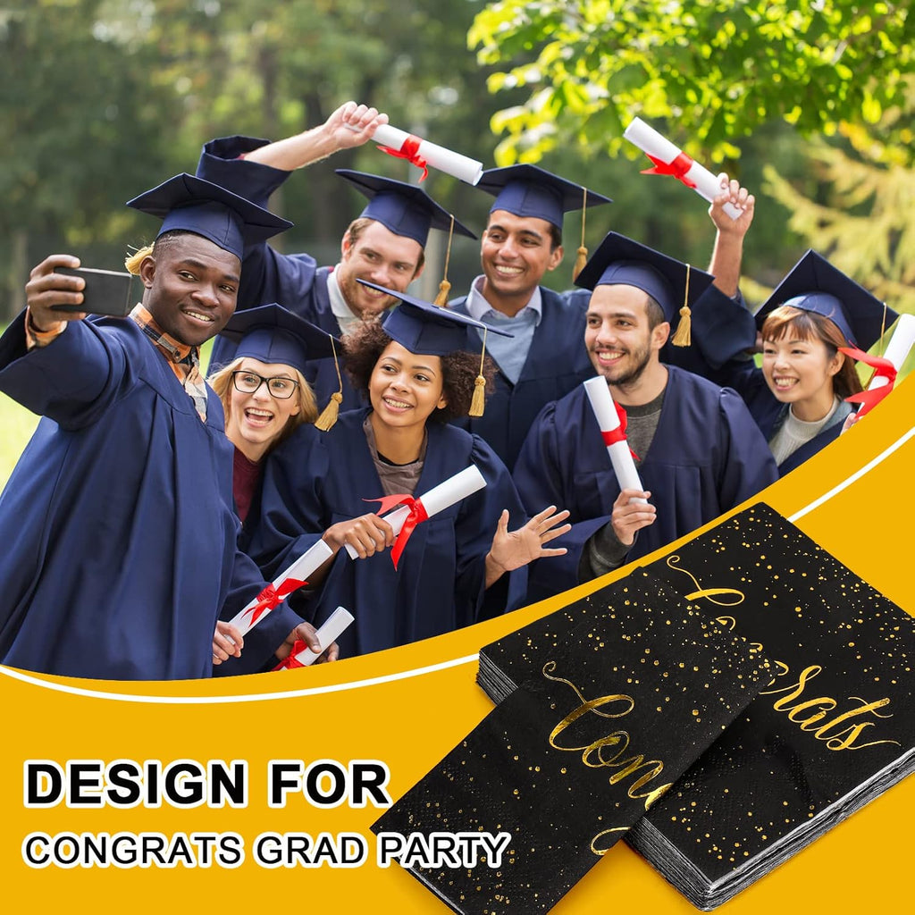 Whaline Graduation Party Supplies - 175Pcs Disposable Tableware Set for 25 Guests | Plates, Napkins, Cups, Cutlery