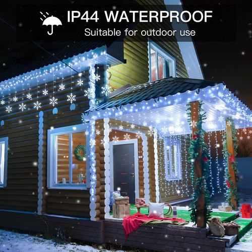 suddus Christmas Snowflake Lights Outdoor, 10.7ft 168 LED Connectable Holiday String Lights Plug in with 14 Drops, Hanging Icicle Lights for Outside, Eaves, House, Window, Yard, Indoor Decor, White