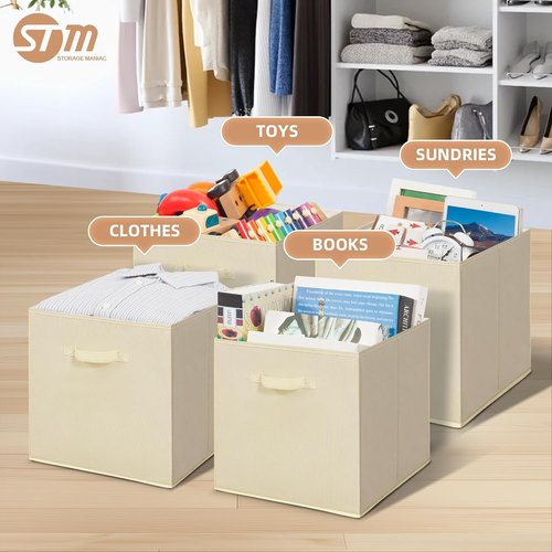 **Storage Maniac 13-Inch Collapsible Storage Cubes - 10-Pack Durable Fabric Bins for Organization | Beige**