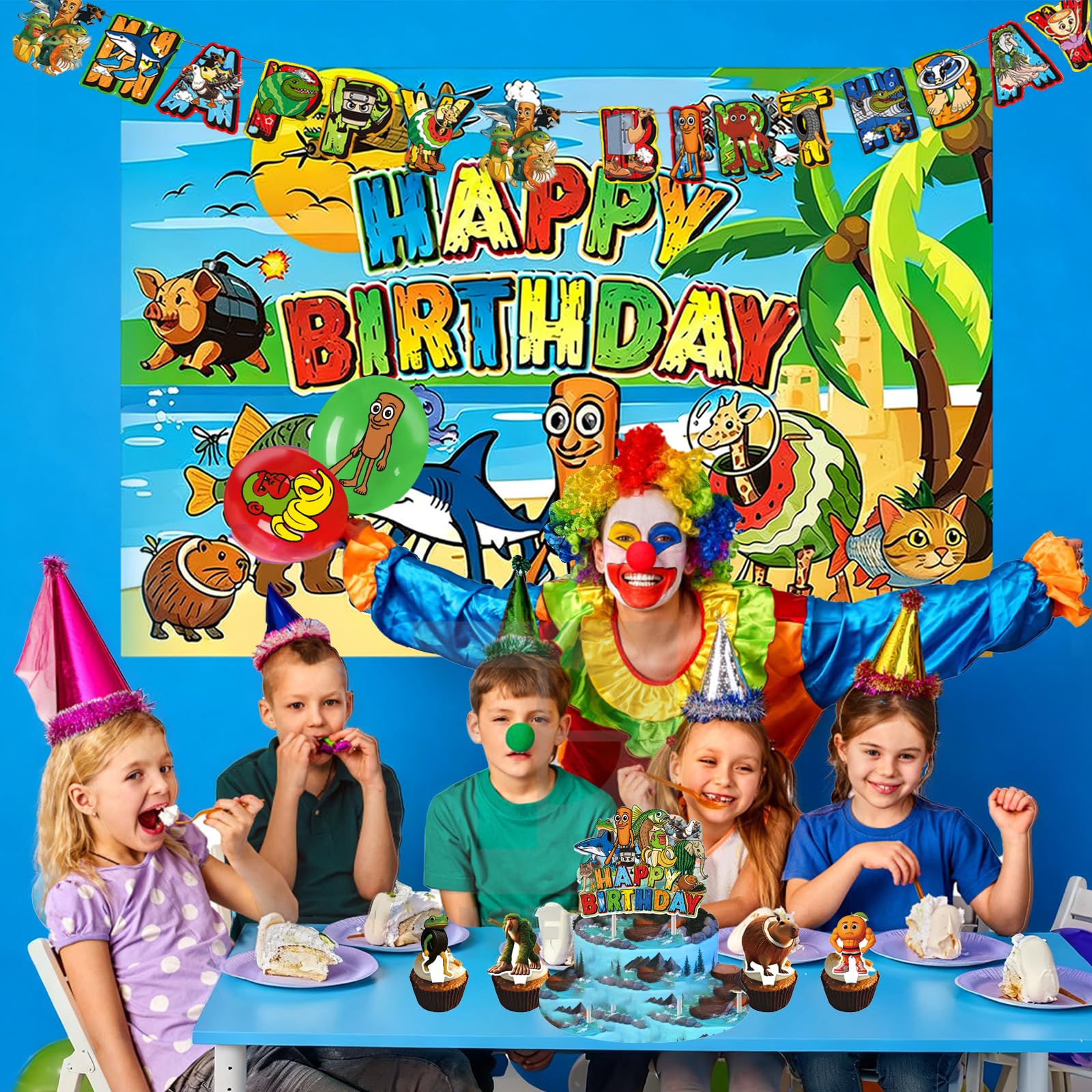 25PCS Italian Brainrot Cupcake Toppers,Tralalero Tralala Shark Cake Toppers Set Happy Birthday Decorations,Brain Rot Party Decor Animal Theme for Kids