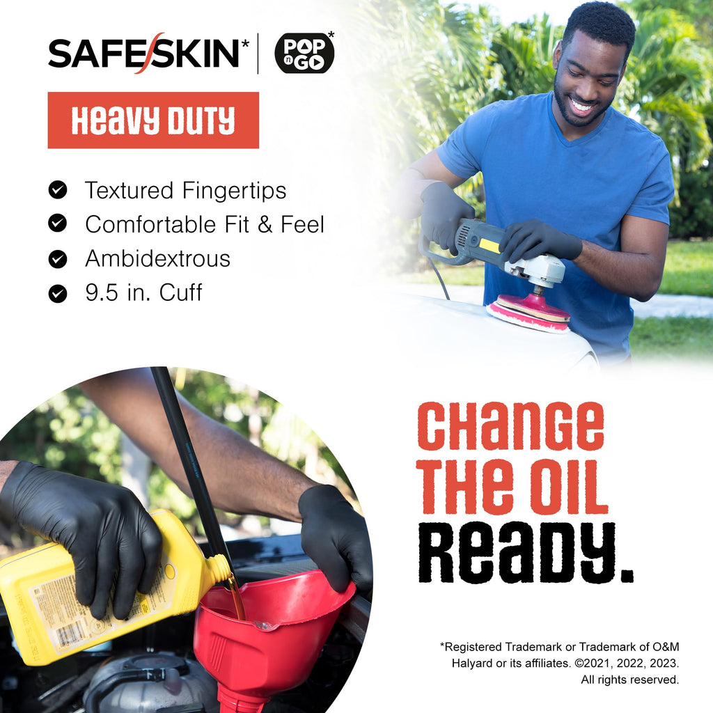 SAFESKIN Heavy Duty Nitrile Disposable Gloves, Pack of 160, Powder Free, Black - Plumbing, Gardening, Painting, Food Handling