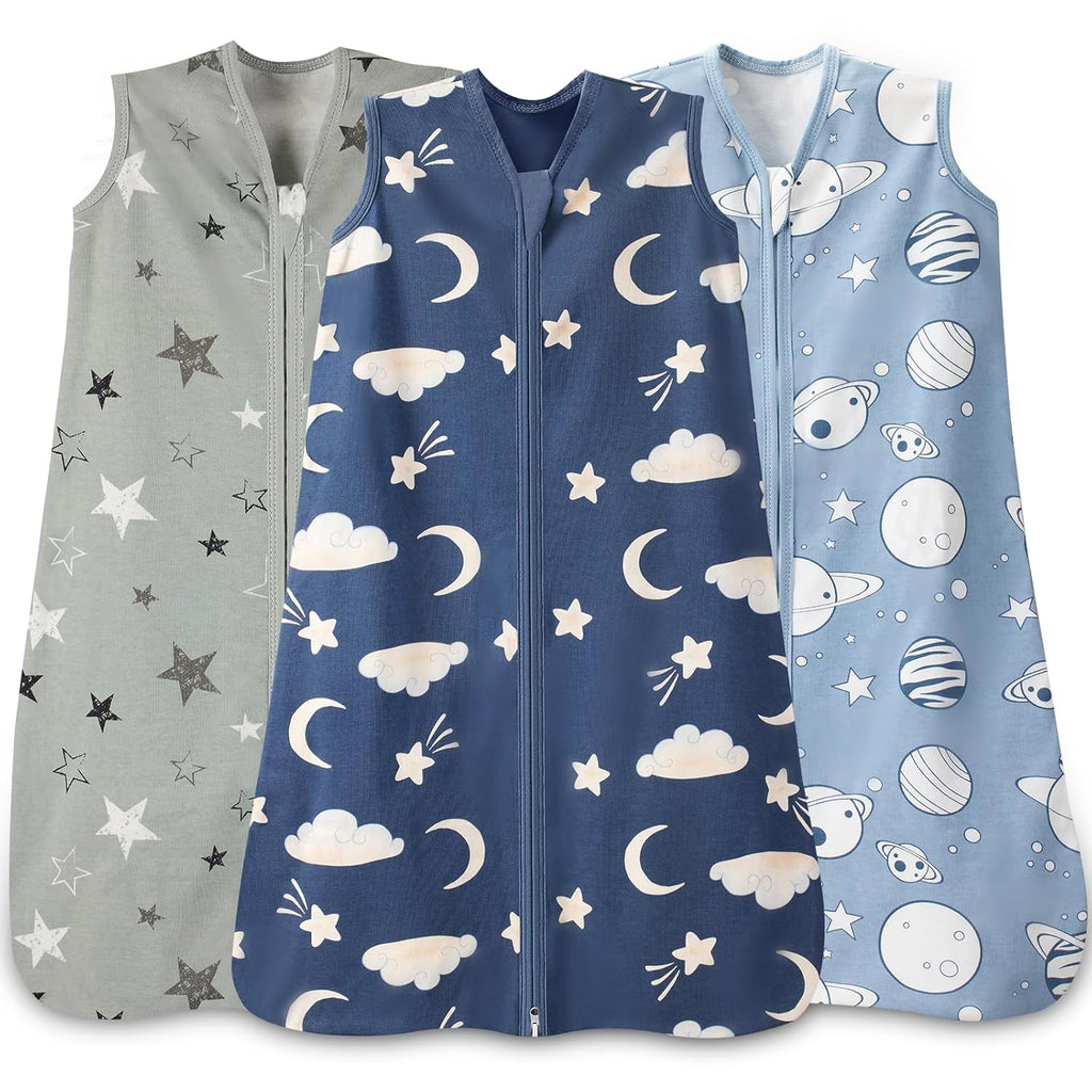 Skiennix Baby Sleep Sack - 100% Cotton Wearable Blanket | 0.5 TOG, 2-Way Zipper, 12-18 Months, 3 Pack