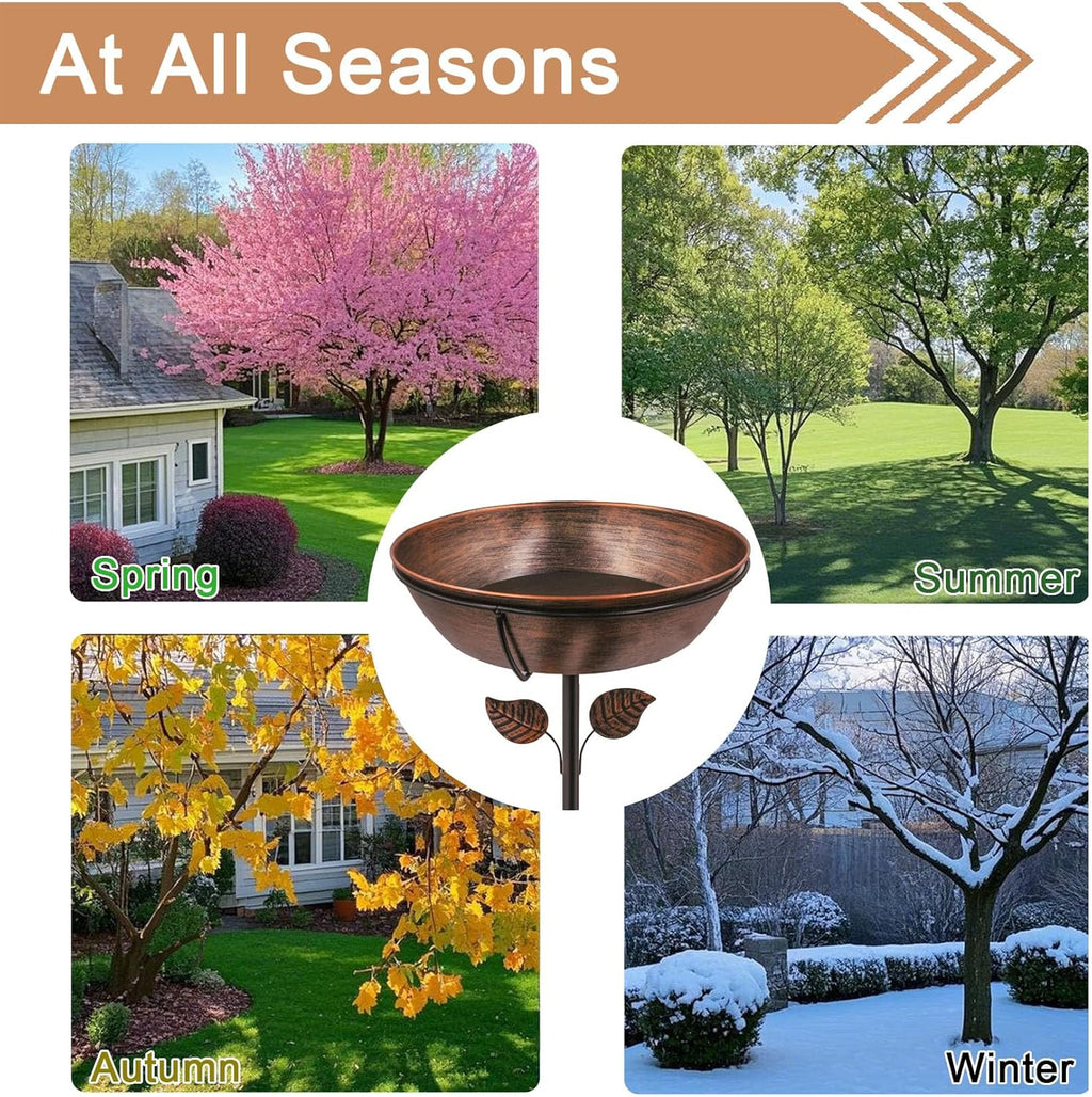 Skiennix 3" Deep Metal Bird Bath - Removable 13" Diameter Bowl with Stable Stake | Easy to Clean Garden Decor