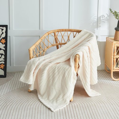 Lifein Throw Blanket - Cream Wave Boho Fleece Blanket | Soft, Lightweight & Fuzzy (50x60in)