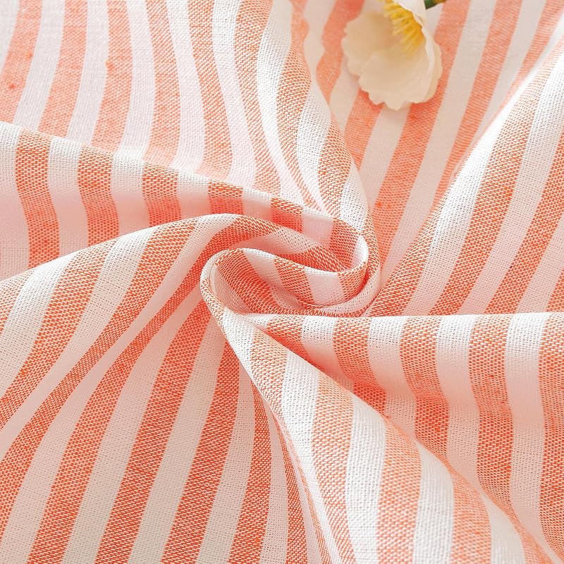 Meioro Orange & White Striped Cotton Tablecloth 39x55 Inch — Rectangular with Tassel Fringe (Variation: Bright Orange + 55x39)