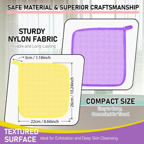 African Net Sponge Exfoliating Washcloths 6 Pack - Double Sided Bath Scrub Cloths for Deep Cleaning Face & Body - Revitalize Skin - All Skin Types (Yellow, Pink, Purple, Black, Blue, White)