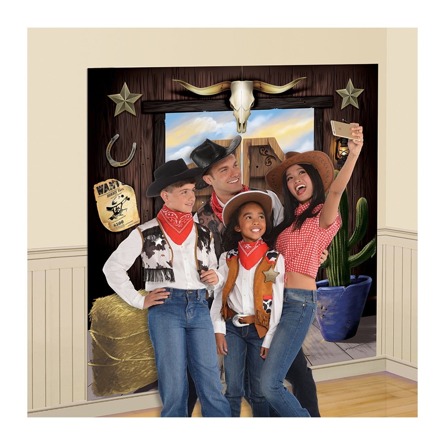 Western #Selfie Plastic Scene Setters - 65" x 65" (Pack of 2) - Premium Quality Backdrop, Perfect for Cowboys, Cowgirls, & Old West Themed Parties