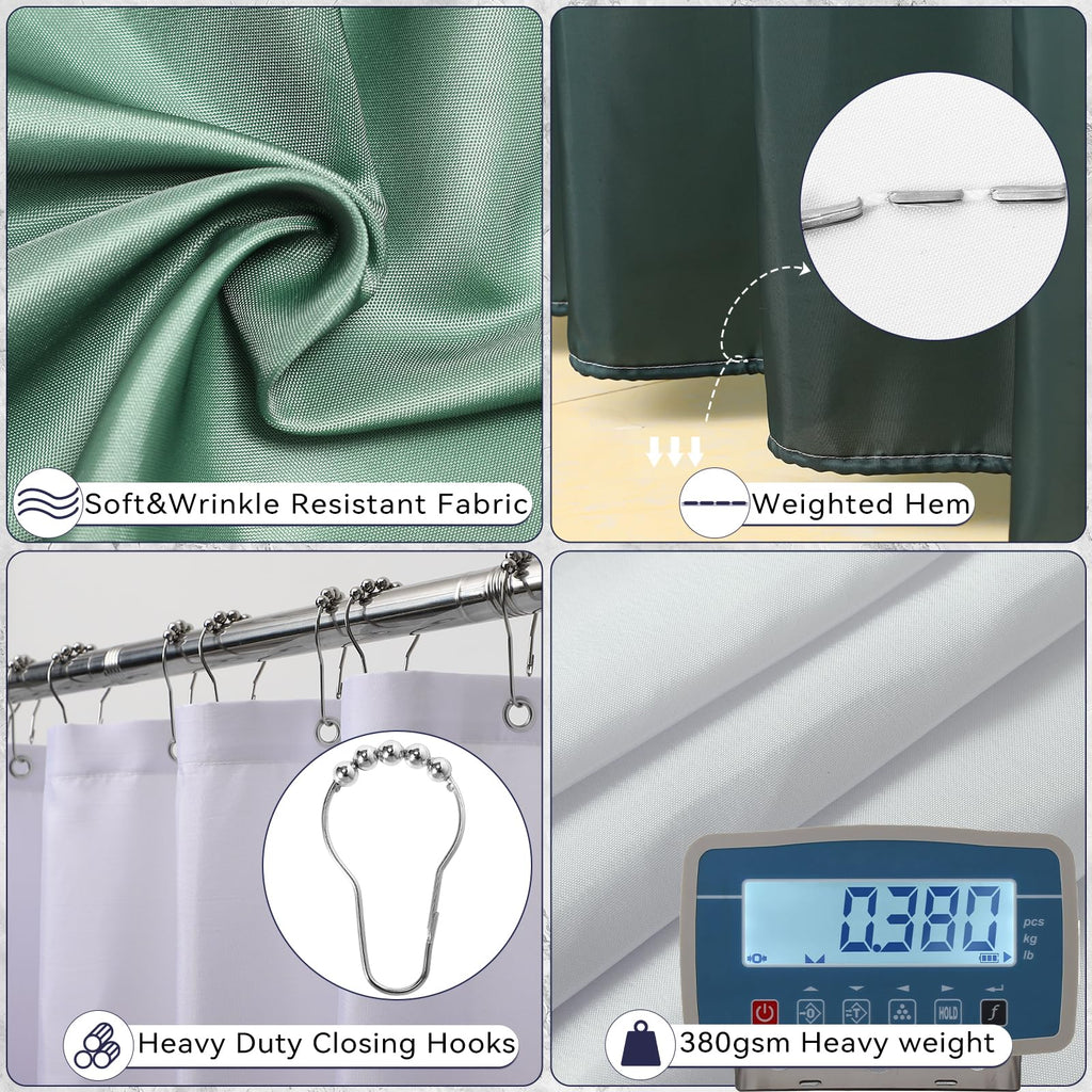 XLHOMO Bathroom Set - Dark Green Bathroom Sets with Shower Curtain and Rugs, 24PCS Shower Curtain Set with Hooks, Soap Dispenser, Soap Dish, Toilet Brush Holder and Trash Can for Housewarming