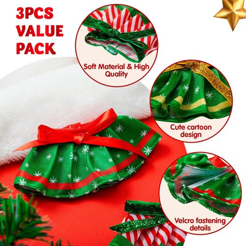 JOYIN Christmas Doll Skirts Set - 3 Pcs Green Santa Dance Dress Accessories for Holiday Decor