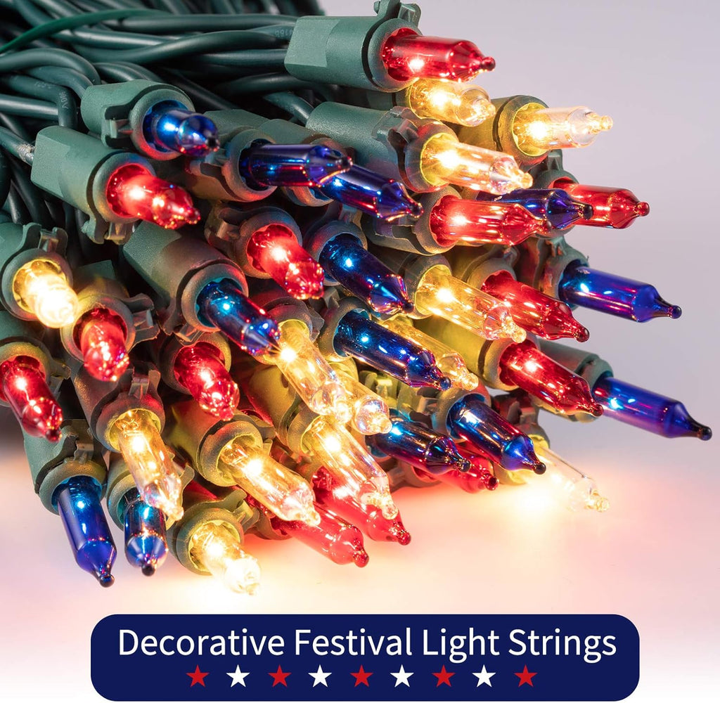Skiennix Patriotic Mini String Lights - 200 Count 50 Feet Waterproof Red White Blue for 4th of July Decor