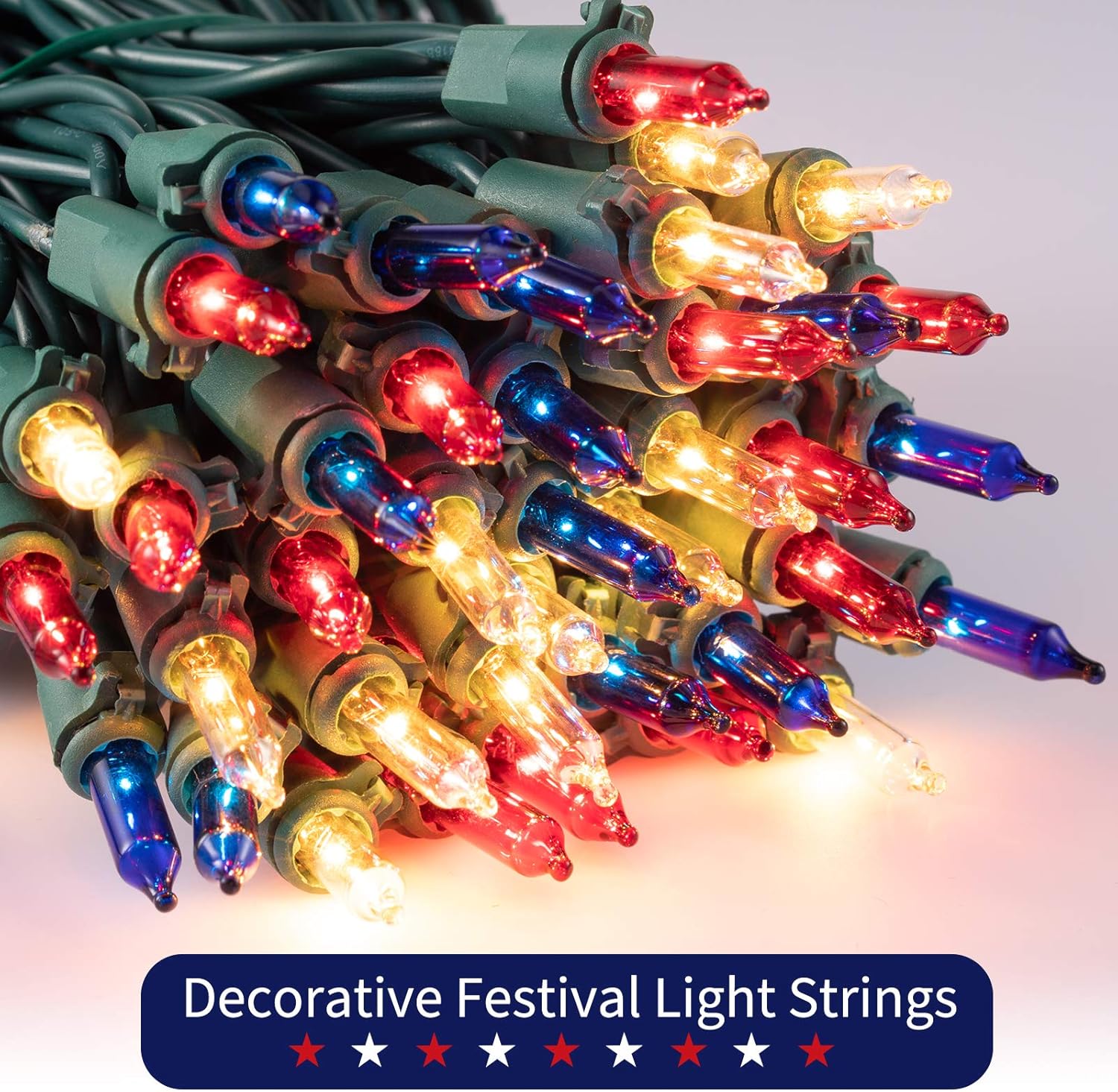Skiennix Patriotic Mini String Lights - 200 Count 50 Feet Waterproof Red White Blue for 4th of July Decor