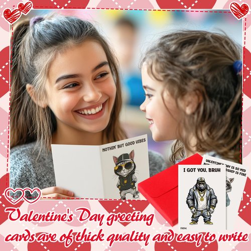 Yinder 24 Set Mini Valentines Day Cards with Envelopes Animal Retro Hip Hop Slang Funny Slang Valentine's Day Cards Assortment for Classroom Office Family Friends Valentines Gifts for Classroom Home