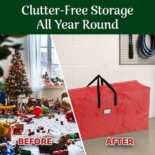 Elf Stor Christmas Tree Storage Bag - Waterproof Protection for 9-Foot Trees & Holiday Decor | Red