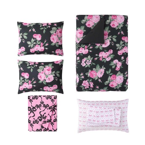 Betsey Johnson - King Bedding Set, Wrinkle-Resistant 8 Piece Bed Set, Ultra-Soft Comforter w/Matching Bed Sheets, Pillowcases & Throw Blanket, Lightweight for All-Season Comfort (Garden Floral Pink)