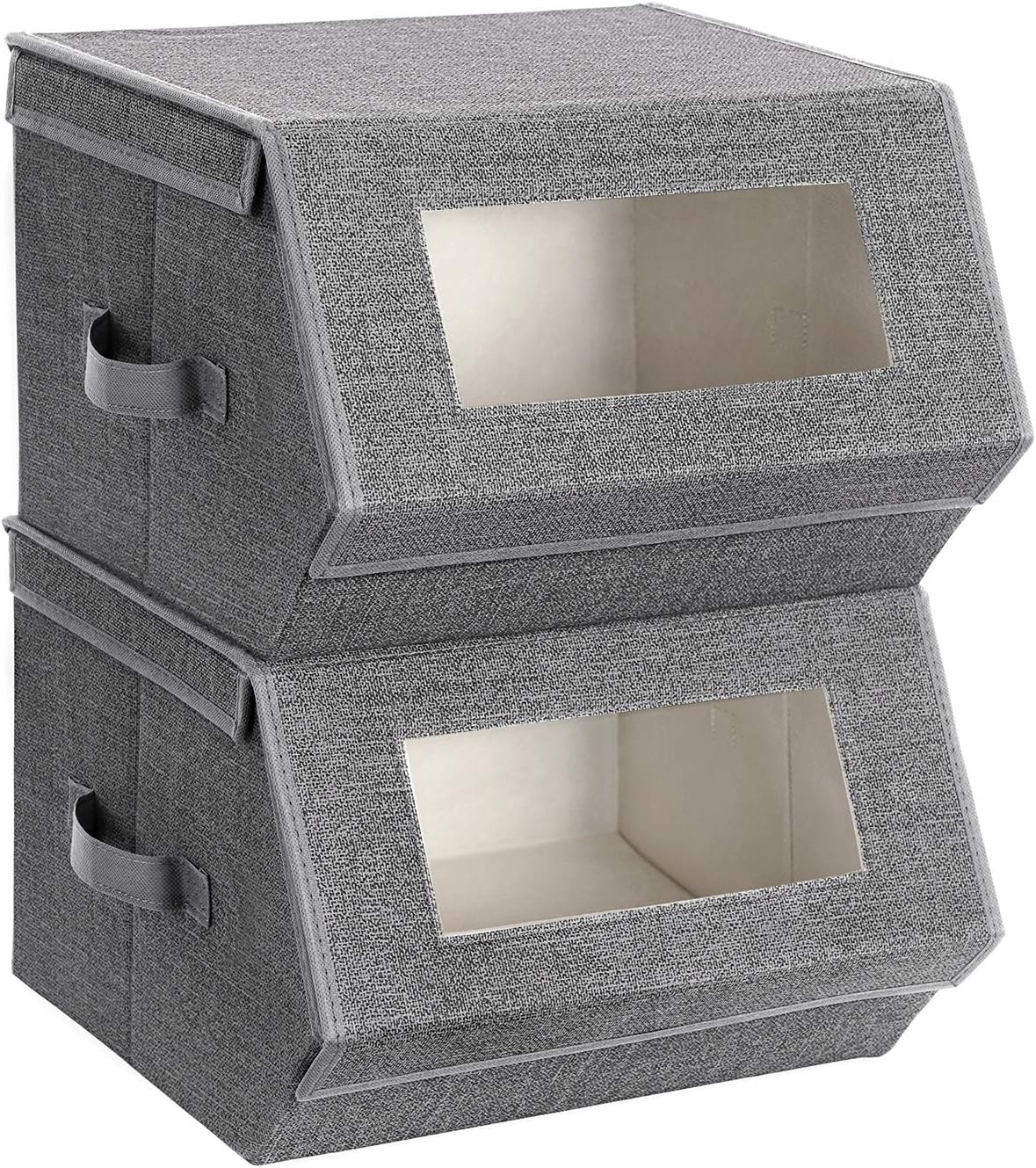 SONGMICS Stackable Storage Bins - Set of 2 Non-Woven Fabric Organizers with Lids & Front Windows | Dark Gray